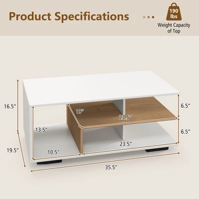 Tangkula Geometric Coffee Table W/ Storage Shelves 3-Tier Rectangular Tea Table 8 Tangkula Geometric Coffee Table W/ Storage Shelves 3-Tier Rectangular Tea Table - Image 8