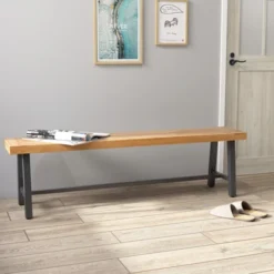 Tangkula 63 Inch Patio Bench Set Of 1/2, Acacia Wood Long Dining Bench W/ Heavy-Duty Metal Legs -Tangkula GUEST 7b5f84f7 f9cc 485c 9348 3e9a9f20f0ba