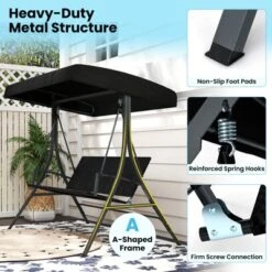 Tangkula 3-Person Porch Swing W/ Stand W/ Rattan Seat Back Metal Frame Adjustable Shade -Tangkula GUEST 7bf4afed a3ca 47da 9229 4debbcc38073