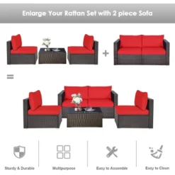 Tangkula 4PCS Rattan Corner Sofa Set Patio Outdoor Furniture Set W/ Red Cushions -Tangkula GUEST 7c21a31d 0133 4ec5 85fe 894930952302