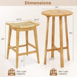 Tangkula 3 Piece Patio Bar Set Round Cocktail Table W/ 2 Rattan Saddle Stools -Tangkula GUEST 7c231d1b 1fe0 4d4b 8e6c 00fc2049488c
