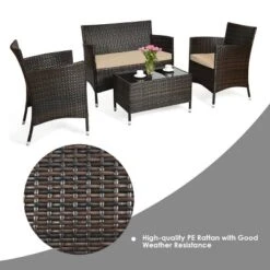 Tangkula 4PCS Patio Rattan Conversation Furniture Set Outdoor W/ Brown & Gray Cushion -Tangkula GUEST 7c34a8cb f836 4029 a42d 9cde539e2867