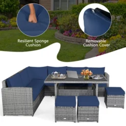 Tangkula 7PCS Rattan Patio Sectional Sofa Set Conversation Set W/ Navy Cushions -Tangkula GUEST 7c43d191 2cd5 48e1 ae15 3bc1ccc9275b