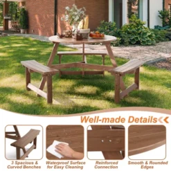 Tangkula 6-Person Outdoor Wooden Picnic Table W/ 3 Benches & Solid Wood Table, Circular Outdoor Dining Table W/ Umbrella Hole -Tangkula GUEST 7c47fed5 fcaa 420e b809 c0c91a599b4f