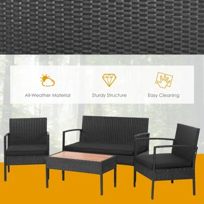 Tangkula Patio Rattan 4PCS Cushioned Chair Side Table Set Bistro Set Classic Furniture Single Sofa Thick Cushion Loveseat For Garden Black/Grey 1 Tangkula Patio Rattan 4PCS Cushioned Chair Side Table Set Bistro Set Classic Furniture Single Sofa Thick Cushion Loveseat For Garden Black/Grey