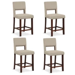 Tangkula 4-Piece Linen Fabric/PVC Leather Counter Height Bar Stool Set W/ Back & Rubber Wood Legs -Tangkula GUEST 7cd0b7bc f893 4d71 8385 b3e9f88e2884