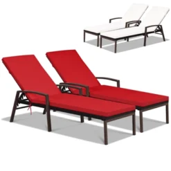 Tangkula 2 PCS Patio Rattan Chaise Lounge Chair Outdoor Reclining Chaise With Cushion And Armrest Wicker Sun Lounger With Adjustable Backrest -Tangkula GUEST 7d328e6b 372a 4ad1 8f52 a31d9af0e2fc