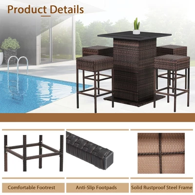 Tangkula Tangkula 5PCS Patio Bar Set Rattan Bar Furniture Set W/ Table & 4 Cushioned Stools Red 8 Tangkula Tangkula 5PCS Patio Bar Set Rattan Bar Furniture Set W/ Table & 4 Cushioned Stools Red - Image 8