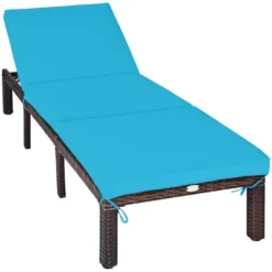 Tangkula Outdoor Rattan Chaise Lounge Chair Adjustable Backrest Recliner With Turquoise Cushions -Tangkula GUEST 7d969bfe 0e91 4b20 8b87 f5ada0aa039a