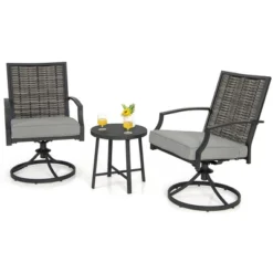 Tangkula 3PCS Swivel Chair Set Coffee Table Wicker Cushioned Seat Balcony Porch Patio -Tangkula GUEST 7d9d74eb 3a97 4534 b5c3 52d954b6f5eb