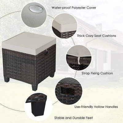 Tangkula 4PCS Rattan Ottoman Outdoor Patio Furniture Cushioned Footstool Footrest 6 Tangkula 4PCS Rattan Ottoman Outdoor Patio Furniture Cushioned Footstool Footrest - Image 6
