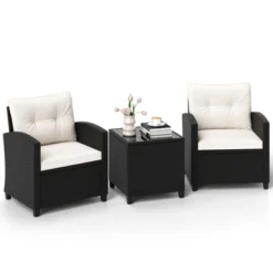 Tangkula 3 PCS Patio Furniture Set W/Tempered Glass Coffee Table Washable Cushions -Tangkula GUEST 7e186329 bf83 4eb9 9bf7 599679e5050b