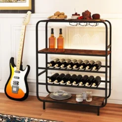 Tangkula 16 Bottle Drinks Rack W/ Glass Holders Metal Frame Storage Shelf For Kitchen -Tangkula GUEST 7e3955a8 4888 4020 8c92 ced2f2837498
