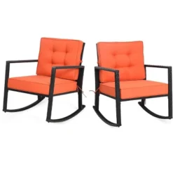 Tangkula 2PCS Outdoor Wicker Rocking Chairs Glider Rattan Rocker Recliner With Cushion -Tangkula GUEST 7e4b04dc 6633 421c 92dd 3c8401b4b483