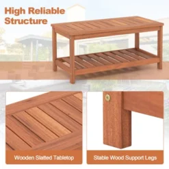 Tangkula Patio Hardwood Coffee Table 2-Tier Wooden Coffee Table With Slatted Tabletop & Storage Shelf Outdoor Rectangular Cocktail Table -Tangkula GUEST 7e69ade3 8c53 4acd a573 2b7c70678d77