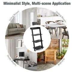 Tangkula 4-Tier Ladder Shelf 43” Tall Wooden Leaning Bookshelf Display Rack Modern Shelving Stand With Anti-tipping Device Black 15 Tangkula 4-Tier Ladder Shelf 43” Tall Wooden Leaning Bookshelf Display Rack Modern Shelving Stand With Anti-tipping Device Black -Tangkula GUEST 7e795449 35ac 43e1 9e52 f3bbc4360bdb