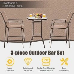 Tangkula 3PCS Patio Bar Set Outdoor Bistro Set W/ 2 Stools & 1 Tempered Glass Table Brown -Tangkula GUEST 7f19926e 2113 46b2 8ed2 0ac934dfb4b4