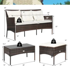 Tangkula 3 PCS Patio Furniture Set Outdoor All Weather Wicker Conversation Set W/Cushioned Ottoman & Side Table -Tangkula GUEST 7f5dda1d 1959 4a55 8cf4 83411515ac1b