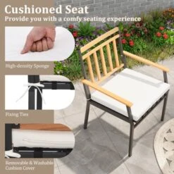 Tangkula 3 Pieces Acacia Wood Bistro Set Patio Conversation Set With Cushions And Coffee Table Outdoor Bistro Table And Chairs Set For Porch -Tangkula GUEST 7f7b6635 6460 42f4 b27a 5ac0ba644794