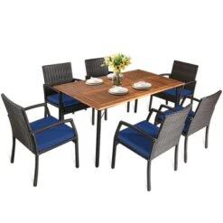Tangkula 7- Piece Patio Dining Furniture Set Acacia Wood And Wicker Dining Table Armchairs Navy/Red/White/Turquoise -Tangkula GUEST 7f8f1152 eb97 47c7 a240 5abb5a4d1520