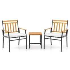 Tangkula 3 Pieces Acacia Wood Bistro Set Patio Conversation Set With Cushions And Coffee Table Outdoor Bistro Table And Chairs Set For Porch -Tangkula GUEST 7fb3635e 0727 4d90 9b30 101a13e692f3