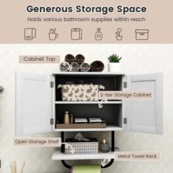 Tangkula Bathroom Wall Cabinet Medicine Storage Cabinet W/ Open Shelf & Towel Bar -Tangkula GUEST 7fb9d62d a982 4ccf 88b8 2e06468f532d