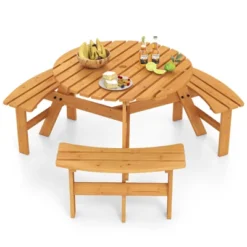 Tangkula 6-Person Round Picnic Table Set W/ 3 Built-in Benches 2" Umbrella Hole 21 Tangkula 6-Person Round Picnic Table Set W/ 3 Built-in Benches 2" Umbrella Hole -Tangkula GUEST 7fbc98fc 8808 45ec a323 71a82b84f073