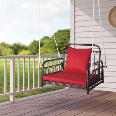 Tangkula Single Person Hanging Swing Outdoor Hanging Seat W/ Back Cushion & Seat Cushion 1 Tangkula Single Person Hanging Swing Outdoor Hanging Seat W/ Back Cushion & Seat Cushion