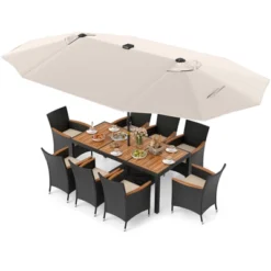 Tangkula Set Of 11 Patio Dining Set W/ 15ft Double-Sided Patio Umbrella (Base Included) -Tangkula GUEST 7fdd141c 69e0 4caf bc94 e21416dbe9fc