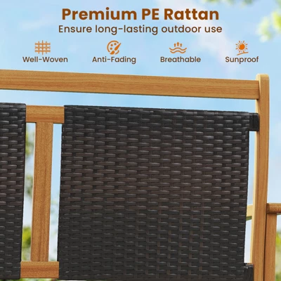 Tangkula Patio Rattan Glider Bench Swing Gliding Rocker For 2 W/ Acacia Wood Frame 3 Tangkula Patio Rattan Glider Bench Swing Gliding Rocker For 2 W/ Acacia Wood Frame - Image 3