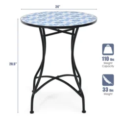 Tangkula 28.5" Patio Mosaic Round Bistro Metal Table With Heavy-Duty Steel Frame&Ceramic Tile Tabletop For Outdoor Garden Deck Backyard -Tangkula GUEST 80133c3c 648c 4178 a042 5ffc992e1a47