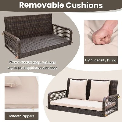 Tangkula Wicker Outdoor Porch Swing 800 LBS Capacity Outdoor Swing Bench W/ Hanging Chains 4 Tangkula Wicker Outdoor Porch Swing 800 LBS Capacity Outdoor Swing Bench W/ Hanging Chains - Image 4