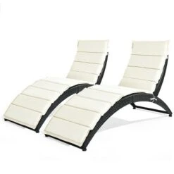 Tangkula 2PCS Foldable Rattan Wicker Chaise Lounge Chair W/ Cushion Patio Outdoor -Tangkula GUEST 8045dfad f0c9 4bbb 8267 eafe00fcd90d