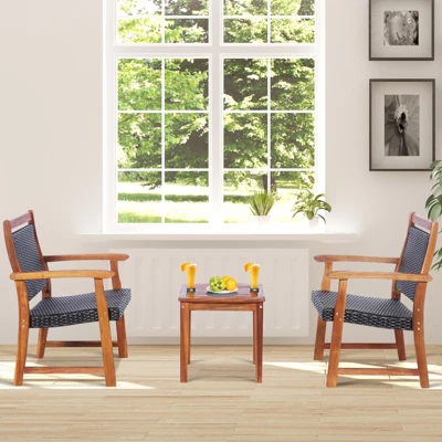 Tangkula 3 PCS Patio Rattan Bistro Set Outdoor Acacia Wood Table & Chairs Set 1 Tangkula 3 PCS Patio Rattan Bistro Set Outdoor Acacia Wood Table & Chairs Set