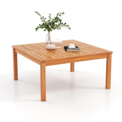 Tangkula Outdoor Coffee Table W/ Slatted Tabletop Small Outside Table Square Patio Table -Tangkula GUEST 80c47391 7371 4a91 8d2f 06afb97b41d0