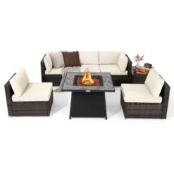 Tangkula Set Of 7 Patio Furniture Set W/ 35" Propane Gas Fire Pit Table & Waterproof Cover -Tangkula GUEST 80cdda38 97e4 4864 ab8c 9e38878e9f9c