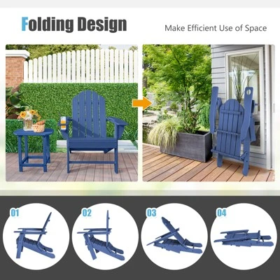 Tangkula 2 PCS Patio Folding Adirondack Chair Side Table Cup Holder HDPE Navy 4 Tangkula 2 PCS Patio Folding Adirondack Chair Side Table Cup Holder HDPE Navy - Image 4