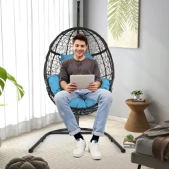 Tangkula Hanging Hammock Chair Egg Swing Chair W/ Blue Cushion Pillow Stand 10 Tangkula Hanging Hammock Chair Egg Swing Chair W/ Blue Cushion Pillow Stand -Tangkula GUEST 811ffd0e 1197 4063 bd92 fa16ee20c4f9