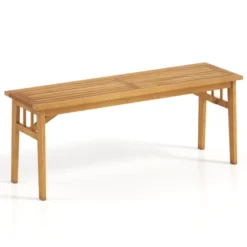 Tangkula Acacia Wood Outdoor Bench 48" Long Backless Wooden Picnic Bench W/ Slatted Seat -Tangkula GUEST 8139c1b5 ec1f 4347 9ca7 da07b9396bf0