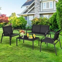 Tangkula 4PCS Furniture Set Chairs And Coffee Table Patio Garden Black -Tangkula GUEST 8161e997 3190 4cd9 abc5 7d8ff388fed2