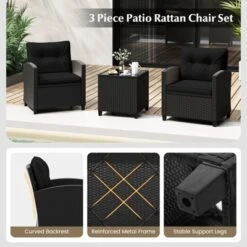 Tangkula 3 Piece Patio Furniture Set, Rattan Conversation Set W/Soft Seat & Back Cushions, Tempered Glass Topped Coffee Table Black -Tangkula GUEST 81ae0f8e 5949 4277 8135 56c1b75bd7dd