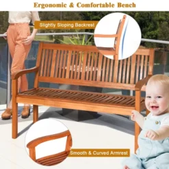 Tangkula Outdoor Eucalyptus Wood Park Bench Loveseat Chair With Armrest -Tangkula GUEST 81c279b6 64b4 4dce b102 d0fd2ab0ceee