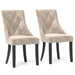 Tangkula Upholstered Dining Chairs Set Of 4 Tufted Wingback Chairs W/ Solid Wood Legs -Tangkula GUEST 81ca3af2 9aaf 437f aac6 b94c573c4d5c