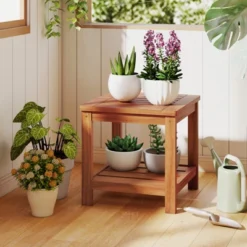 Tangkula 2-Tier Adirondack Side Table W/ Slatted Tabletop Storage Shelf For Garden -Tangkula GUEST 822d3526 4107 40c7 9181 d13c885b5c5b