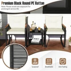 Tangkula 3 PCS Patio Rocking Bistro Set Outside Wicker Rockers W/ 2-Tier Tempered Glass Coffee Table -Tangkula GUEST 8251d18c f570 4304 94d2 cb7a66ae6b6e