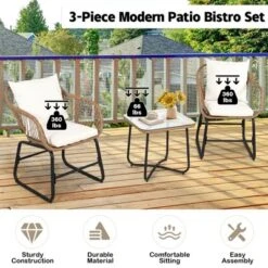 Tangkula 3PCS Patio Rattan Furniture Set Outdoor Bistro Set W/Washable Cushion Conversation Set W/2 Armchairs For Backyard White -Tangkula GUEST 8257202f 656a 40b0 93bd e2c089b9d802