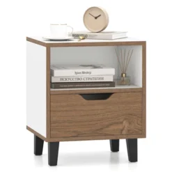 Tangkula Nightstand Mid Century Modern Bedside Table W/ Drawer Open Storage Shelf -Tangkula GUEST 82699627 7f1a 4851 8f07 ae42ed395683