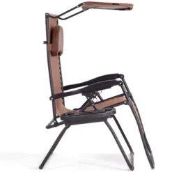 Tangkula Recling Zero Gravity Chair With Drink Tray & Sunshade, Brown -Tangkula GUEST 829bda4c 067b 4a31 b3a2 2d6769ccc672