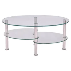 Tangkula Oval Dining Table Tempered Glass Top Tea Table Chrome Base Living Room -Tangkula GUEST 82f63b72 c972 4008 b48f f6f14b7dfe74