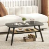 Tangkula 2-Tier Coffee Table W/ Rattan Storage Shelf & Rubber Wood Legs For Living Room
